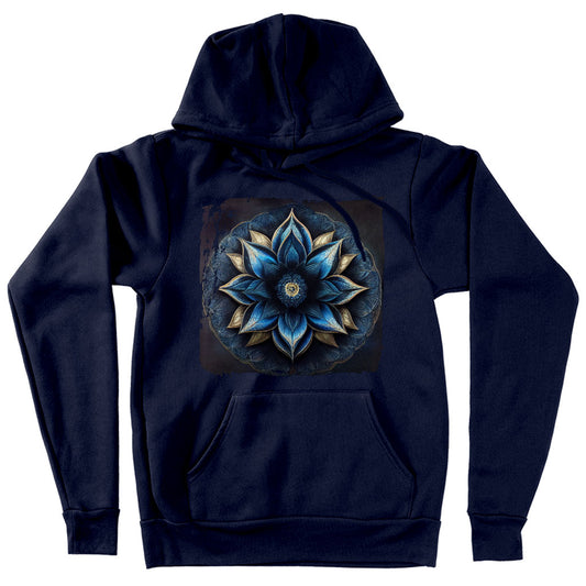 Mandala Print Hooded Sweatshirt – Graphic Hoodie – Blue Flower Hoodie