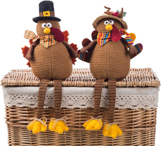 2 Pack Stuffed Turkey Couple Doll Thanksgiving Tabletop Decoration Exquisite Handmade Turkey Doll Kit for Autumn Fall Thanksgiving Home Decor