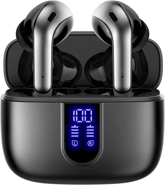 Bluetooth Headphones True Wireless Earbuds 60H Playback LED Power Display with Wireless Charging Case IPX5 Waterproof In-Ear Earbuds with Mic for TV Smart Phone Computer Laptop Sports