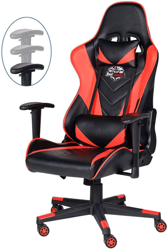 Ergonomic Video Gaming Chair 400 Lb Weight Capacity, Office Computer Chair with Headrest Lumbar Support, Reclining Racing Chair, Game Chair with Adjustable Armrest, Red