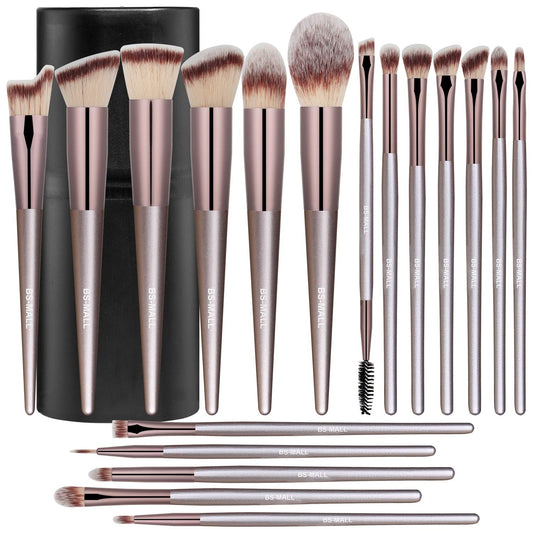 Makeup Brush Set 18 Pcs Premium Synthetic Foundation Powder Concealers Eye Shadows Blush Makeup Brushes with Black Case (A-Champagne)